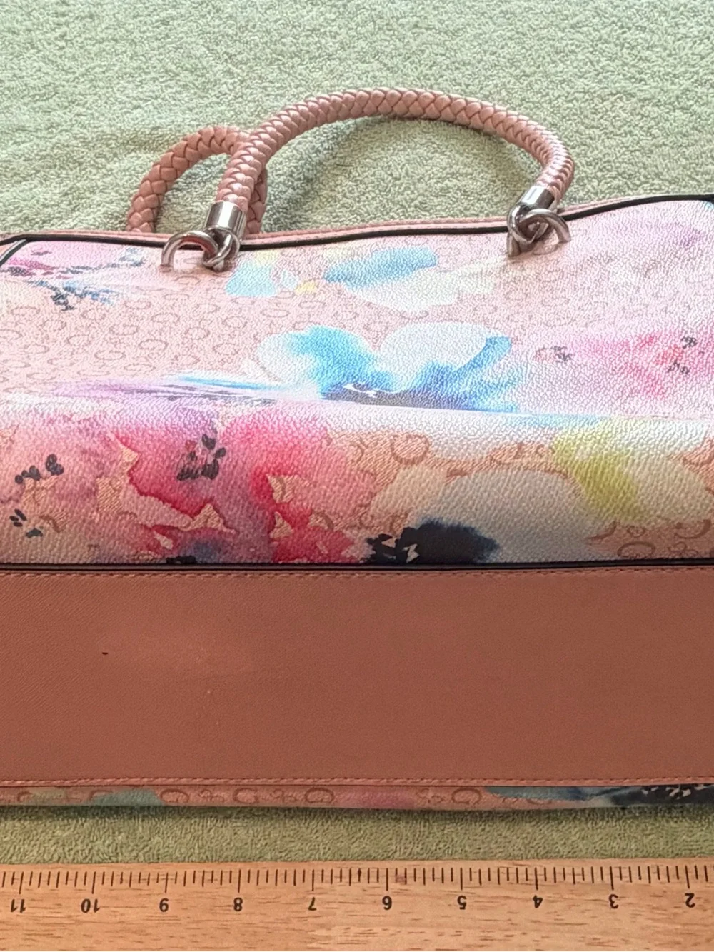 GUESS Pink Floral Logo Tote with Braided Handles